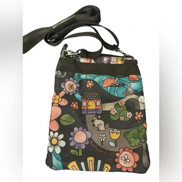 LeSportSac Madison CrossBody Gray TRIPLE POCKET ARTIST IN RESIDENCE LLAMA LEMUR - Picture 2 of 5